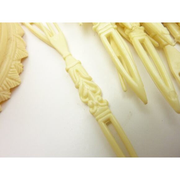 Vintage Appetizer Cocktail Forks Lattice Plastic Rose Retro Filigree Jar Holder - Picture 3 of 6